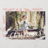 フェスティバルフォトピンクの葉クリスマスホリデーカード シーズンカード (正面/裏面)