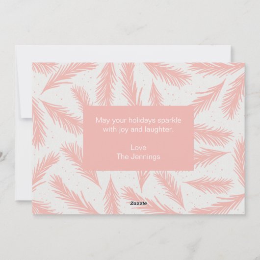 フェスティバルフォトピンクの葉クリスマスホリデーカード シーズンカード (裏面)