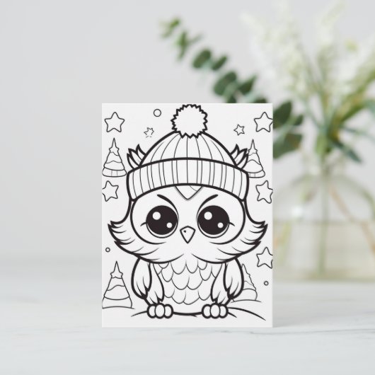 フェスティバルフクロウキッズ着色はがき ポストカード (スタンド正面)