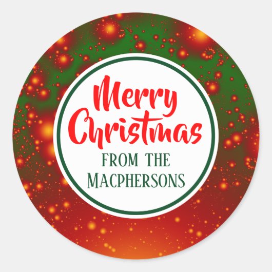 フェスティバルフラクタルクリスマスステッカー(緑の円) ラウンドシール (正面)