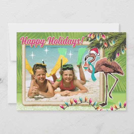 フェスティバルフラミンゴクリスマスフォトカード 招待状 (正面)