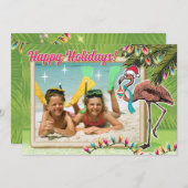 フェスティバルフラミンゴクリスマスフォトカード 招待状 (正面/裏面)