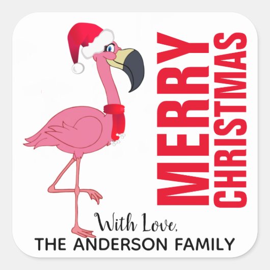 フェスティバルフラミンゴクリスマスラベル スクエアシール (正面)
