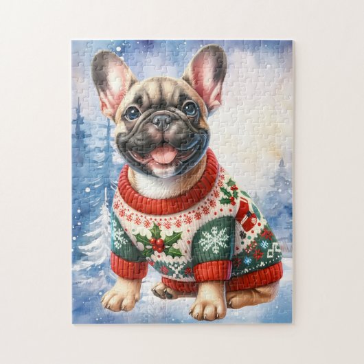 フェスティバルフランスのブルドッグクリスマスパピー ジグソーパズル (縦)