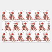 フェスティバルフランスのブルドッグ犬かわいい子犬クリスマス ラッピングペーパーシート (正面2)