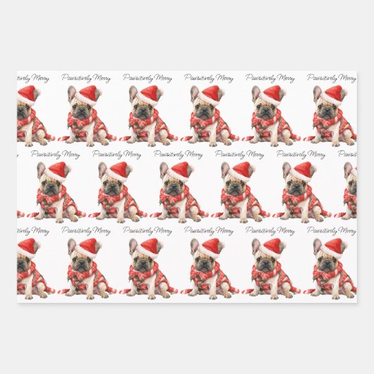 フェスティバルフランスのブルドッグ犬かわいい子犬クリスマス ラッピングペーパーシート (正面2)