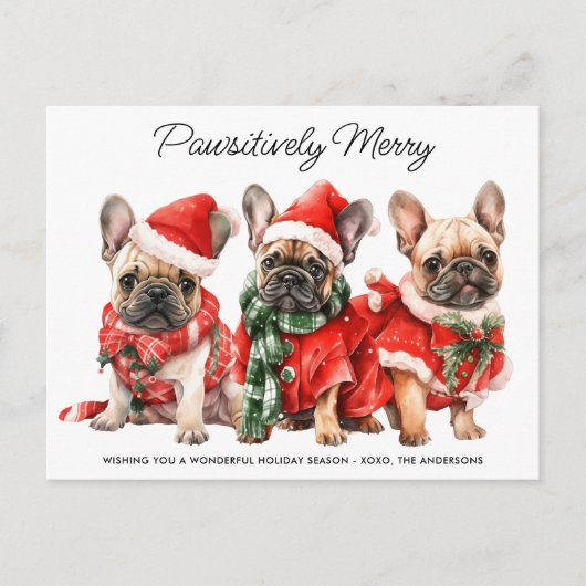 フェスティバルフランスのブルドッグ犬のクリパーソナライズされたスマス シーズンポストカード (正面)