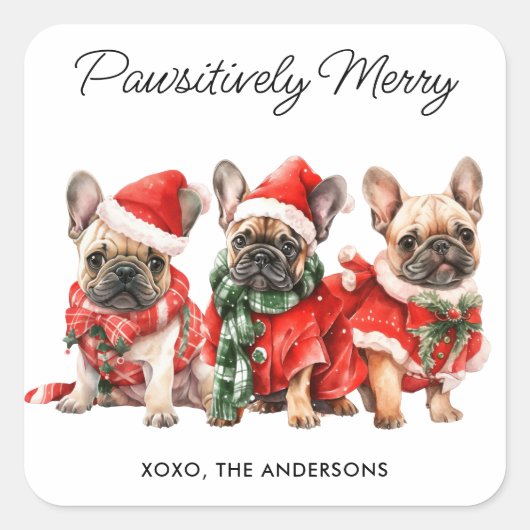 フェスティバルフランスのブルドッグ犬のクリパーソナライズされたスマス スクエアシール (正面)
