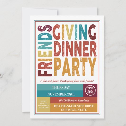 フェスティバルフレンドリーディナーパーティの招待状 招待状 (正面)