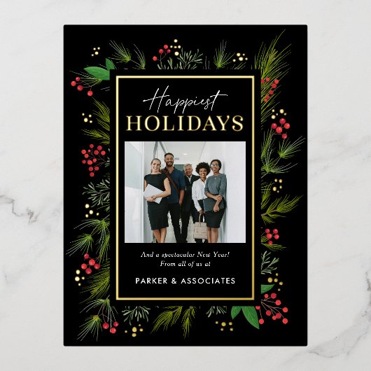 フェスティバルフレームFOILビジネスフォトホリデーポストカード 箔招待状ポストカード (正面)