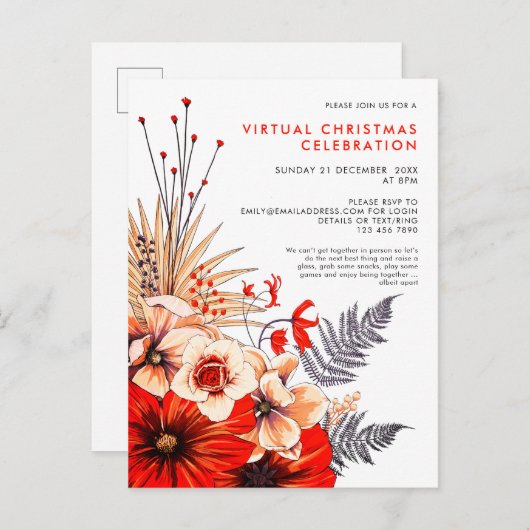 フェスティバルフローラの葉の果実レッドクリームクリスマス インビテーションポストカード (正面/裏面)