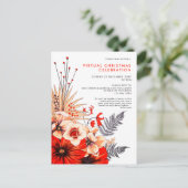 フェスティバルフローラの葉の果実レッドクリームクリスマス インビテーションポストカード (スタンド正面)