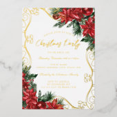 フェスティバルフローラスワールグリーンレッドクリスマスパーティー 箔招待状 (正面)