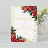 フェスティバルフローラスワールグリーンレッドクリスマスパーティー 箔招待状 (立ち正面)