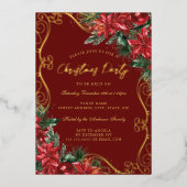 フェスティバルフローラスワールレッドグリーンクリスマスパーティー 箔招待状 (正面)