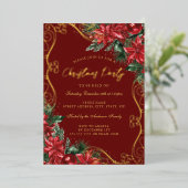 フェスティバルフローラスワールレッドグリーンクリスマスパーティー 箔招待状 (立ち正面)