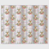 フェスティバルフローラトナカイonシルバーメリークリスマス ラッピングペーパー (フラット)