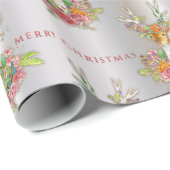フェスティバルフローラトナカイonシルバーメリークリスマス ラッピングペーパー (ロールコーナー)