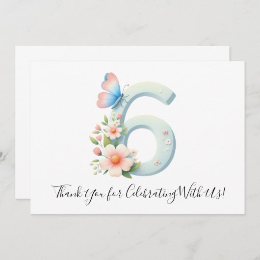 フェスティバルフローラバタフライシックス誕生日サンキューユー サンキューカード (正面/裏面)