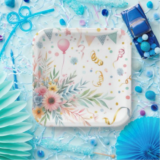 フェスティバルフローラパーティープレート-紙プレート ペーパープレート (パーティー)