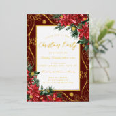フェスティバルフローラフレームクリスマスパーティー 箔招待状 (立ち正面)