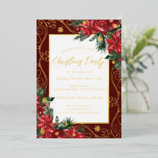 フェスティバルフローラフレームクリスマスパーティー 箔招待状 (立ち正面)