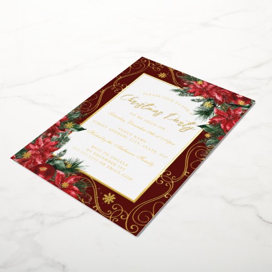 フェスティバルフローラフレームクリスマスパーティー 箔招待状 (回転した状態)