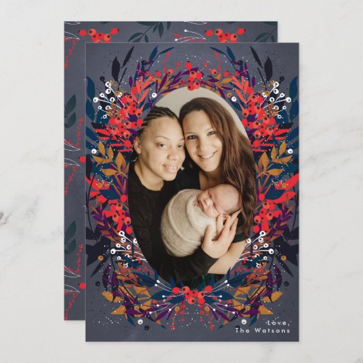 フェスティバルフローラベリークリスマスホリデーカード シーズンカード (正面/裏面)