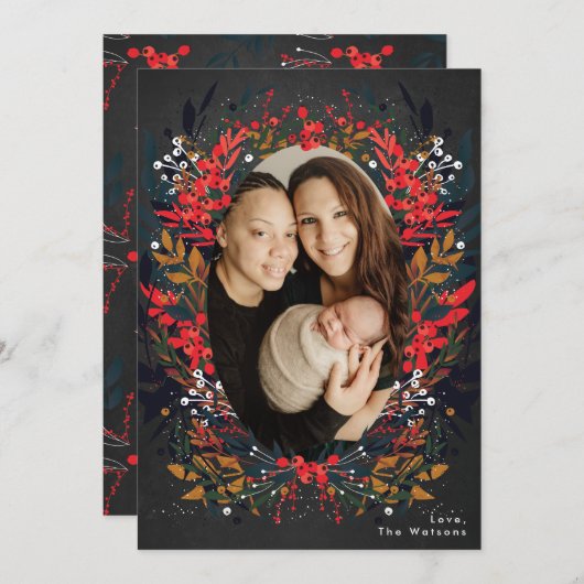 フェスティバルフローラベリーチョーククリスマスホリデーカード シーズンカード (正面/裏面)