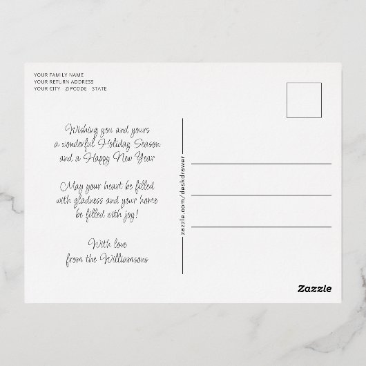 フェスティバルフローラマンダラスノーフレークパターン金ゴールド 箔シーズンポストカード (裏面)