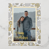 フェスティバルフローラマンダラスノーフレークパターン金ゴールド 箔シーズンポストカード (正面)