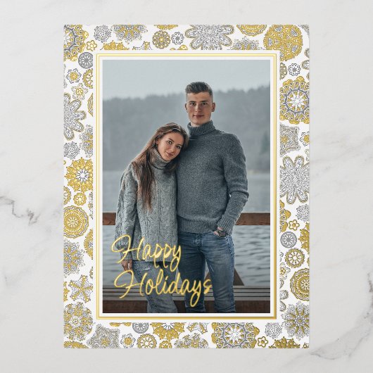 フェスティバルフローラマンダラスノーフレークパターン金ゴールド 箔シーズンポストカード (正面)