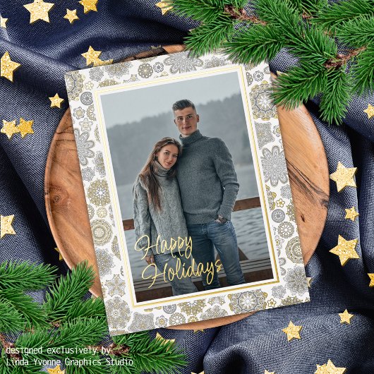 フェスティバルフローラマンダラスノーフレークパターン金ゴールド 箔シーズンポストカード