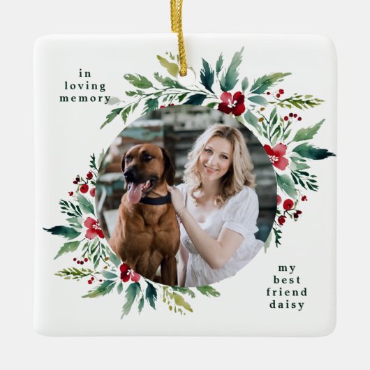 フェスティバルフローラモダンのクリスマス写真 セラミックオーナメント (正面)