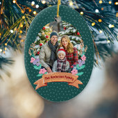 フェスティバルフローラリースクリスマスグリーンフォト セラミックオーナメント