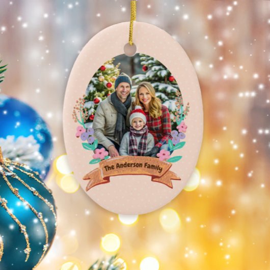 フェスティバルフローラリースクリスマスベビーピンク写真 セラミックオーナメント