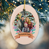 フェスティバルフローラリースクリスマスベビーピンク写真 セラミックオーナメント