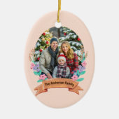 フェスティバルフローラリースクリスマスベビーピンク写真 セラミックオーナメント (正面)