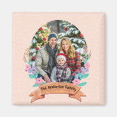 フェスティバルフローラリースクリスマスベビーピンク写真 マグネット (正面)