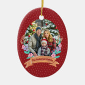 フェスティバルフローラリースクリスマスレッド写真 セラミックオーナメント (正面)