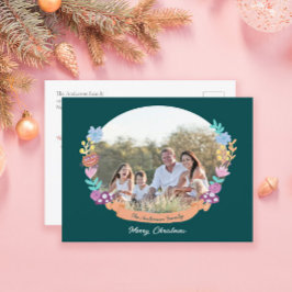 フェスティバルフローラリースダークグリーン写真クリスマス シーズンポストカード