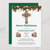 フェスティバルフローラルパターンクロスクリスマス 招待状 (正面/裏面)