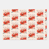 フェスティバルフローラルパターンレッドクリーム金ゴールドクリスマス ラッピングペーパーシート (正面3)