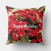 フェスティバルフローラレッドホワイトポインセティ葉アス クッション (正面)