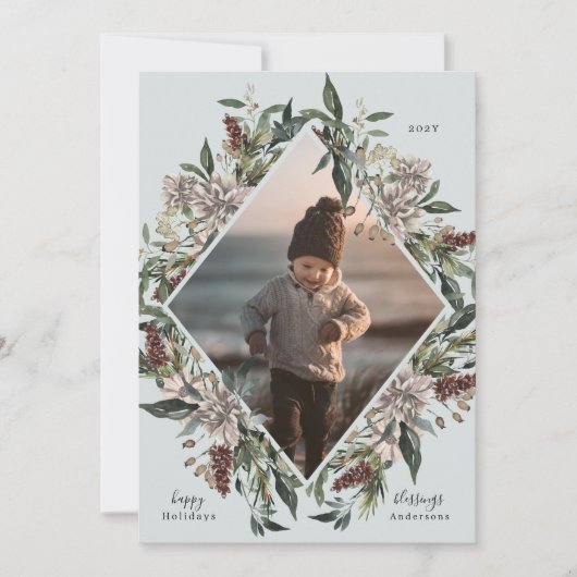フェスティバルフローラ幾何学模様ホリデーフォトカード シーズンカード (正面)
