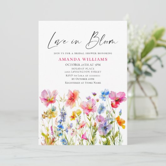 フェスティバルブライトウォーターカラーフラワーズブライダルシャワー 招待状 (スタンド正面)