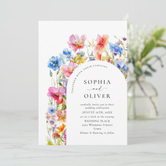 フェスティバルブライトウォーター色ワイルドフラワー結婚ズ 招待状 (スタンド正面)