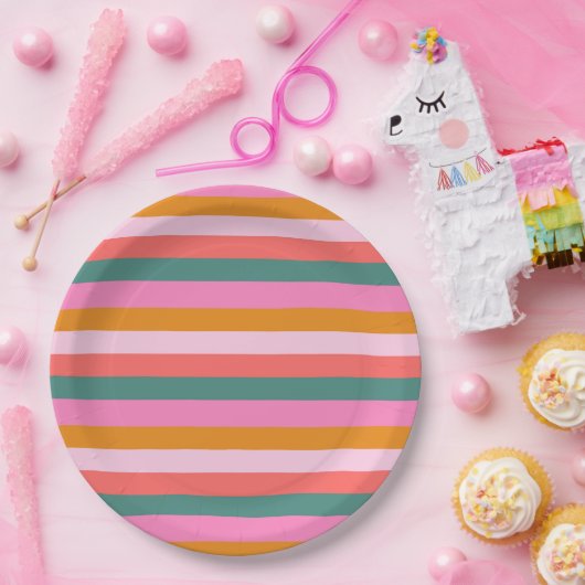 フェスティバルブライトストライプ ペーパープレート (パーティー)