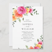 フェスティバルブライトピンクオレンジ結婚色の花 招待状 (正面)