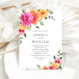 フェスティバルブライトピンクオレンジ結婚色の花 招待状